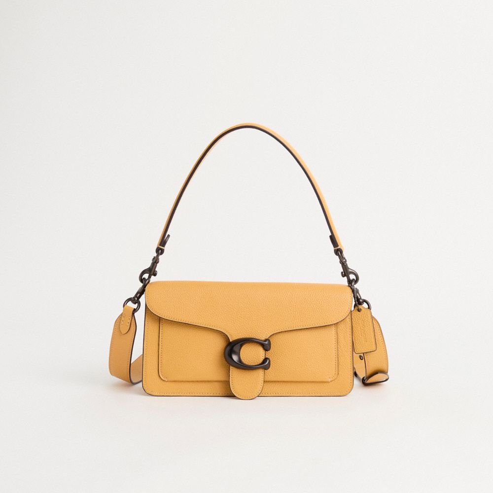 COACH®,Restored Tabby Shoulder Bag 26,Leather,Shoulder Bag,Metal,Logo,Sustainable,Brass,Day Party,Mustard,Front View