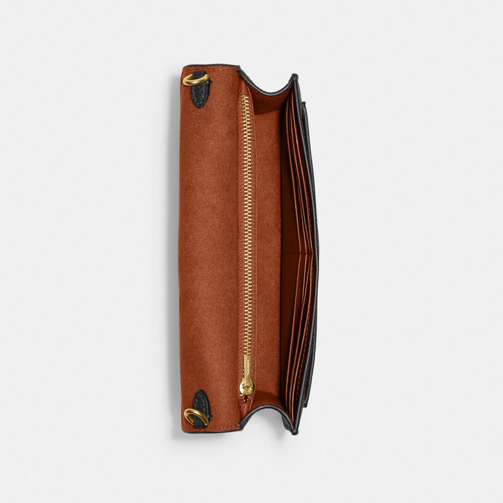 COACH®,TABBY CHAIN CLUTCH,Polished Pebble Leather,Mini,Brass/Black,Inside View,Top View