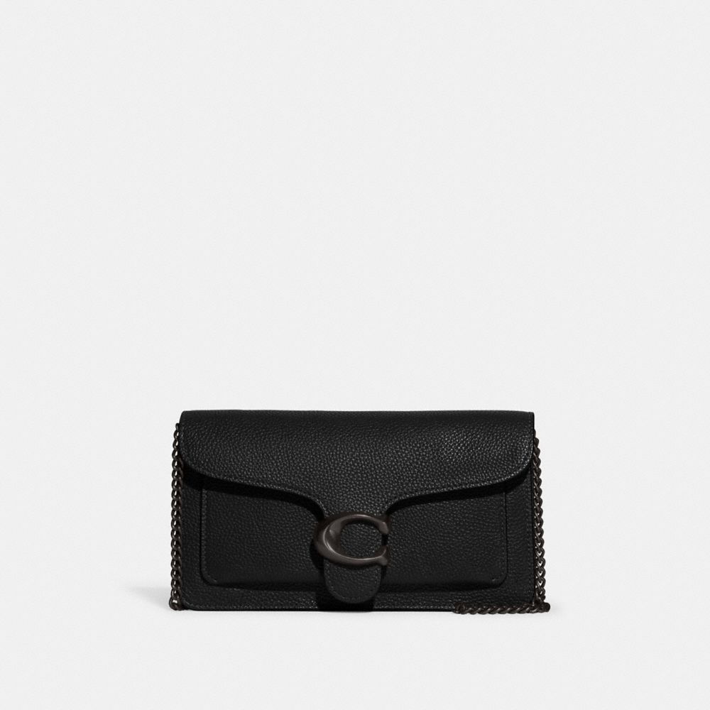 COACH®,Tabby Chain Clutch,Leather,Clutch,Logo,Metal,Gusset,Gold Metal,Day Party,Black