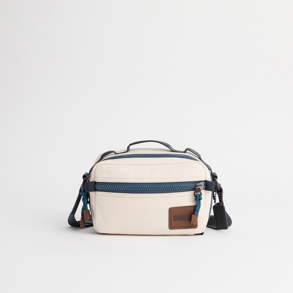 COACH®,Restored Pacer Top Handle Crossbody 
With Coach Patch,Leather,Crossbody,Applique,Logo,Casual,Cream,Front View