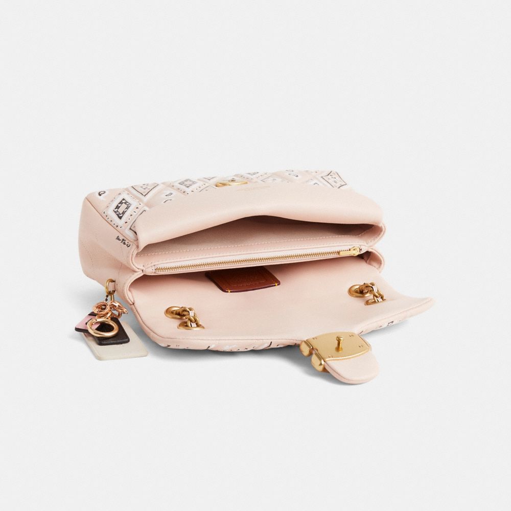 COACH®,Upcrafted Tabby Shoulder Bag 26,Crossbody,Chain Detail,Metal,Logo,Sustainable,Compact,Brass,Day Party,Pink,Inside View,Top View