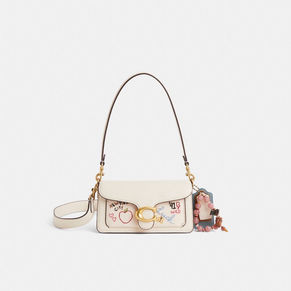 COACH®,Upcrafted Tabby Shoulder Bag 20,Leather,Shoulder Bag,Metal Material,Logo,Metal,Stitching,Bead Embellishment,Sustain...,Cream,Front View