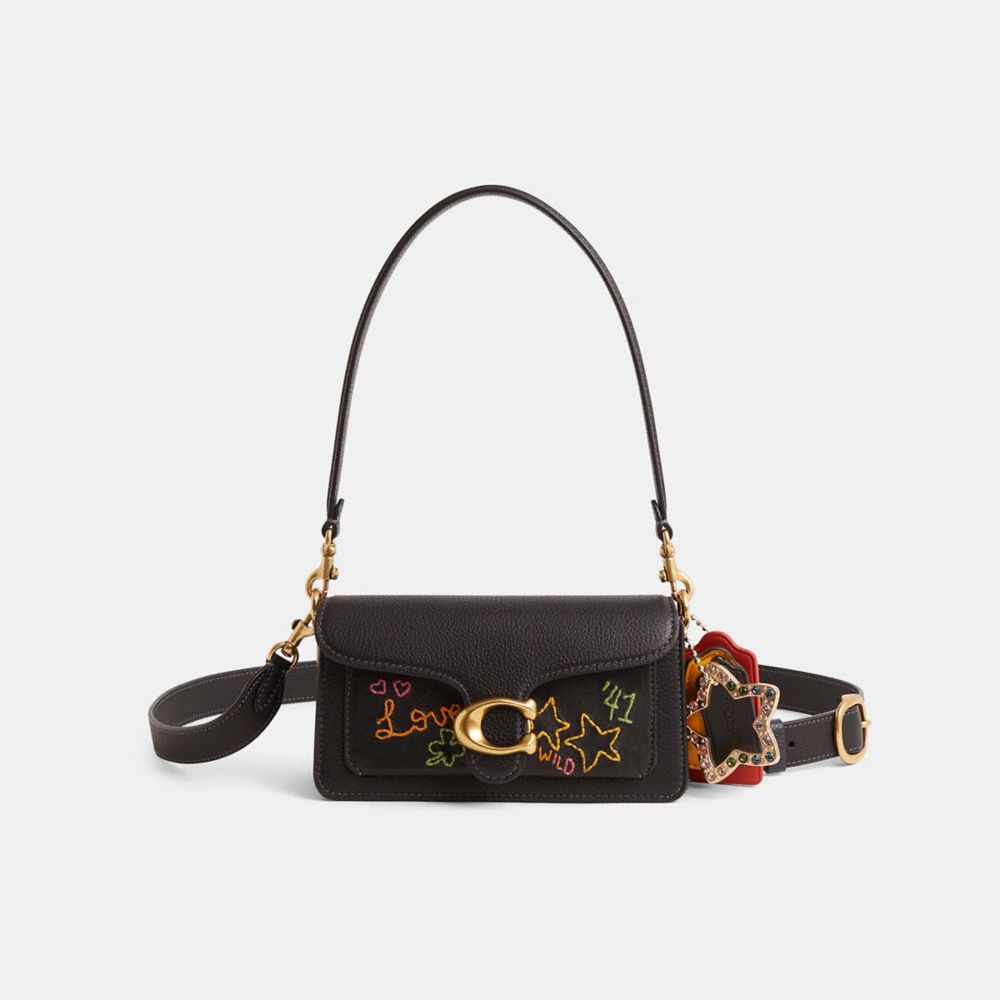 COACH®,Upcrafted Tabby Shoulder Bag 20,Leather,Shoulder Bag,Metal Material,Metal,Rhinestones,Stitching,Logo,Adjustable,Sus...,Black,Front View