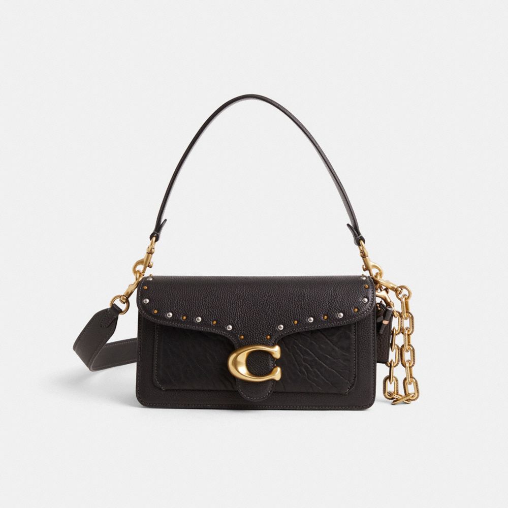 COACH®,Upcrafted Tabby Shoulder Bag 26,Lining Leather,Leather,Shoulder Bag,Chain Detail,Metal,Logo,Studded,Adjustable,Sust...,Black,Front View