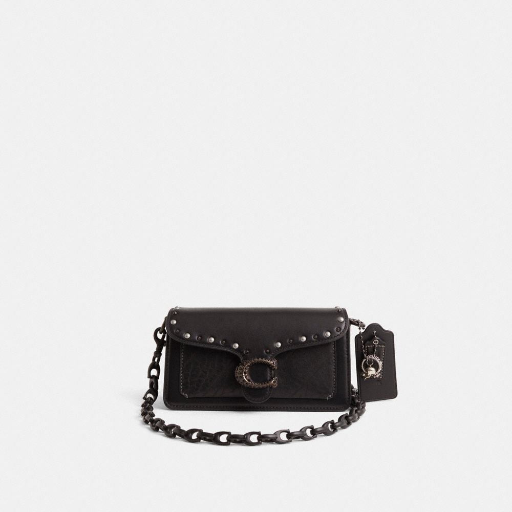 COACH®,Upcrafted Tabby Shoulder Bag 20,Calfskin Leather,Leather,Shoulder Bag,Metal Material,Chain Detail,Metal,Rhinestones...,Black,Front View