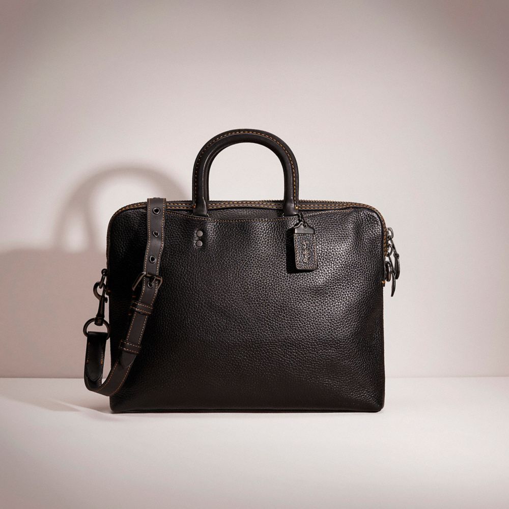 COACH®,Restored Rogue Slim Brief,Leather,Briefcase,Belt,Work,Black,Front View