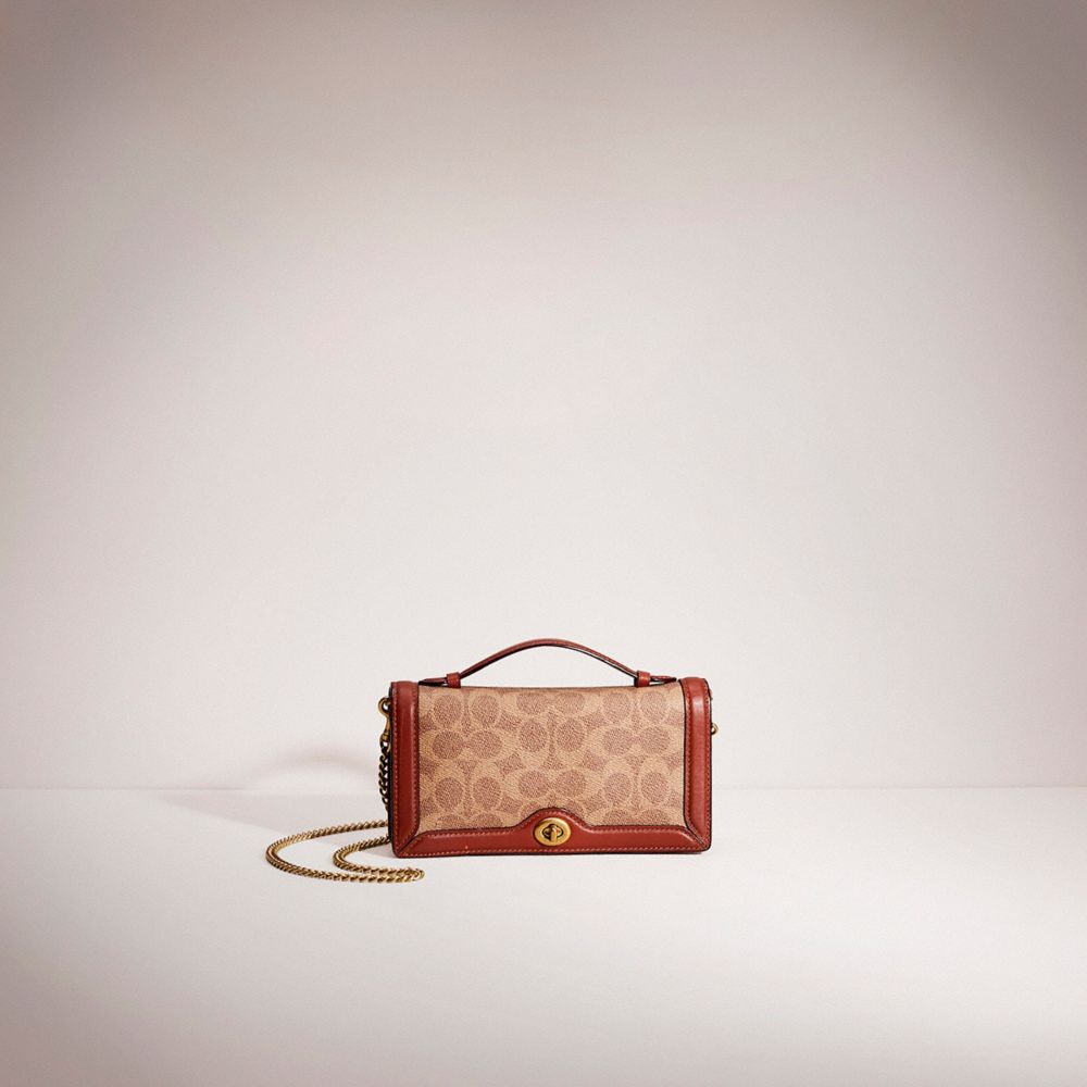 COACH®,Restored Riley Chain Clutch In Colorblock Signature Canvas,Leather,Canvas,Crossbody,Piping,Sustainable,Casual,Multi Color,Front View