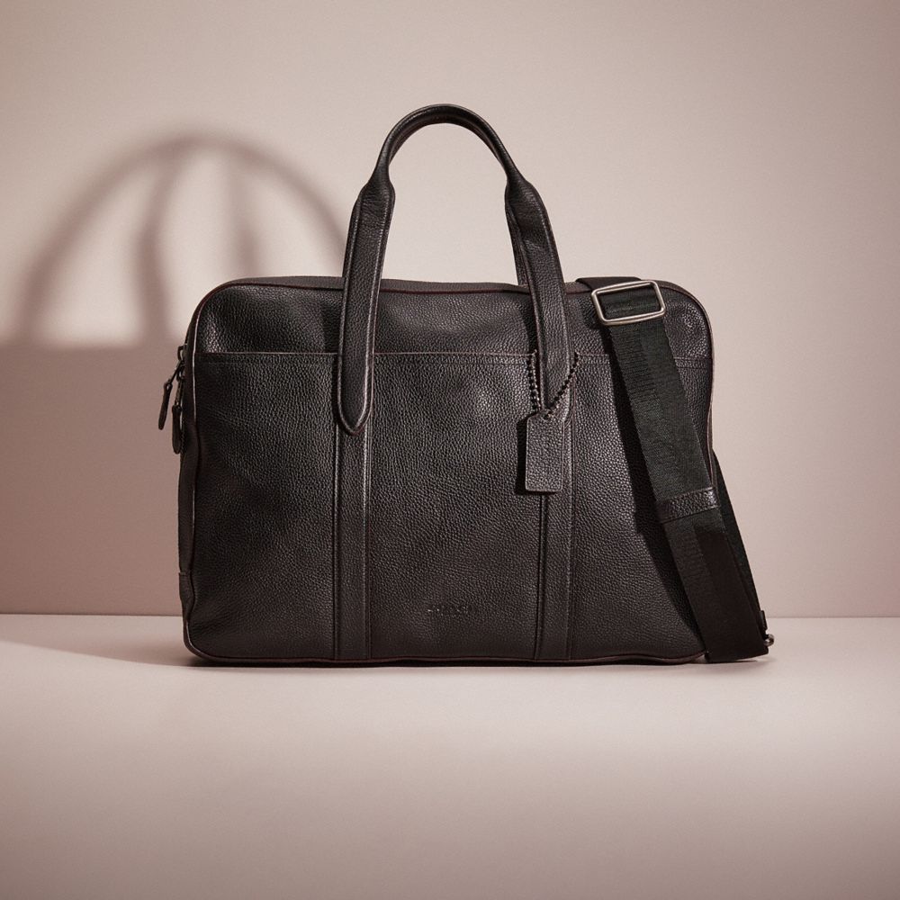 COACH®,Restored Metropolitan Soft Brief,Nylon,Leather,Briefcase,Logo,Work,Black,Front View