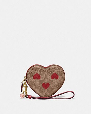 heart wristlet in signature canvas with heart print