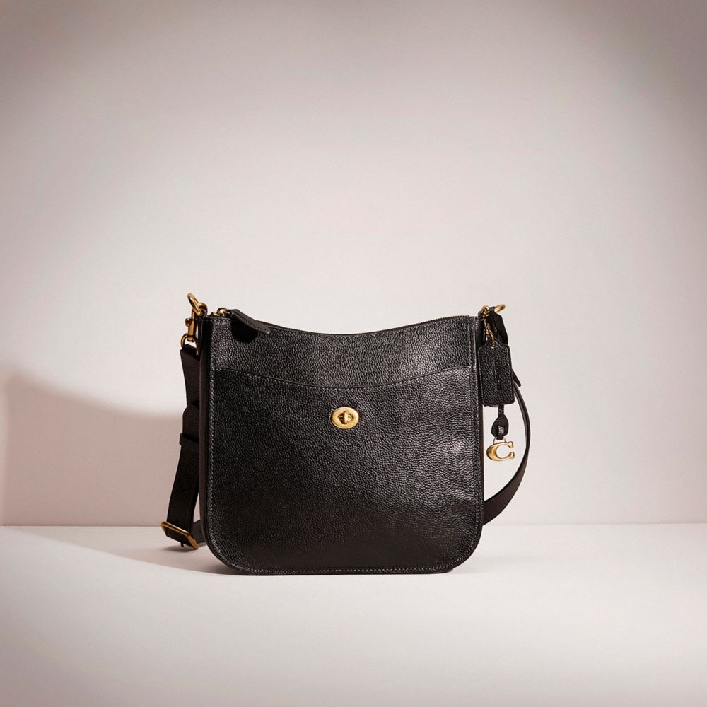 COACH®,Restored Chaise Crossbody,Leather,Crossbody,Metal,Logo,Casual,Black,Front View