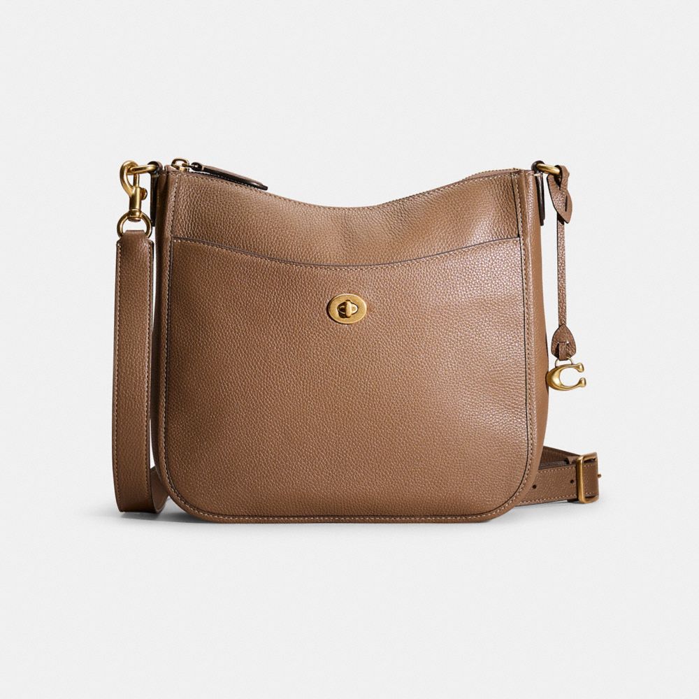 COACH®,Restored Chaise Crossbody,Leather,Crossbody,Metal,Logo,Casual,Brown,Front View