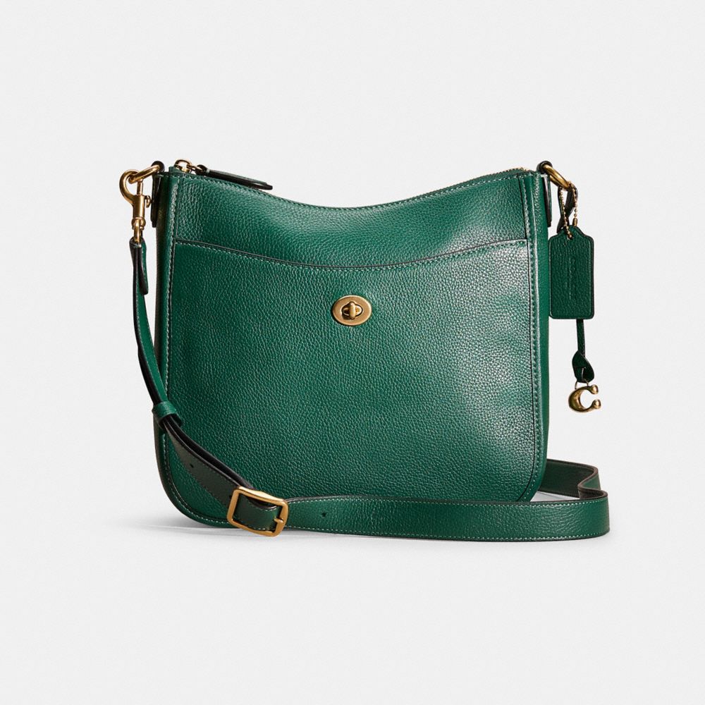 COACH®,Restored Chaise Crossbody,Leather,Crossbody,Metal,Logo,Casual,Emerald,Front View