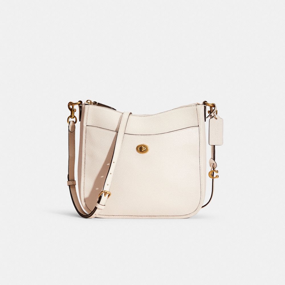 COACH®,Restored Chaise Crossbody,Leather,Crossbody,Metal,Logo,Casual,Cream,Front View
