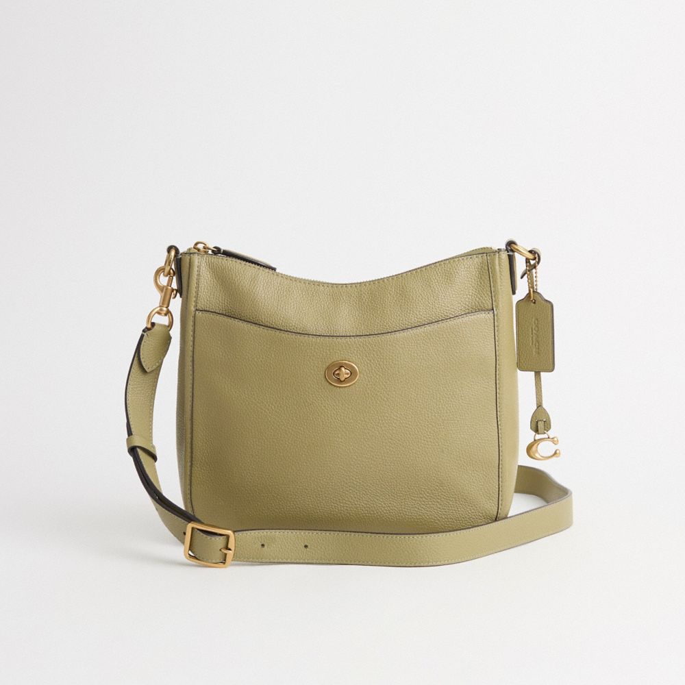 COACH®,Restored Chaise Crossbody,Leather,Crossbody,Metal,Logo,Casual,Olive,Front View