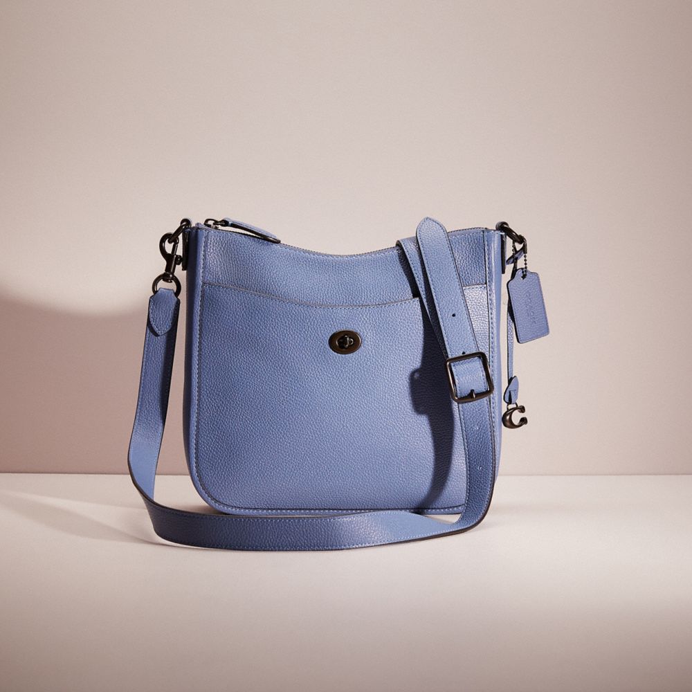 COACH®,Restored Chaise Crossbody,Leather,Crossbody,Metal,Logo,Casual,Blue,Front View