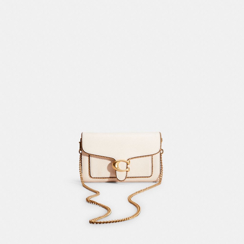 COACH®,Restored Tabby Chain Clutch With Beadchain,Leather,Crossbody,Bead Embellishment,Metal,Logo,Sustainable,Scratch Resi...,Cream,Front View
