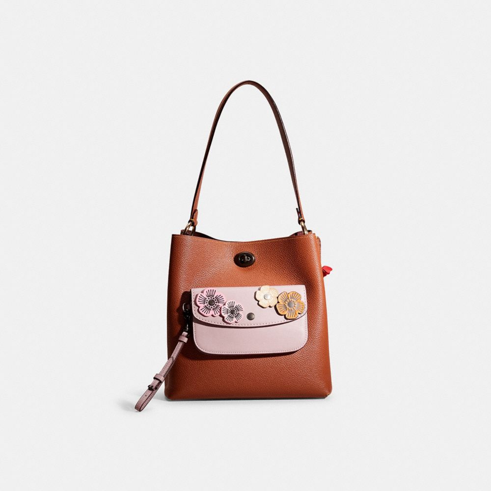 COACH®,Upcrafted Charlie Bucket Bag,Leather,Shoulder Bag,Applique,Color Block,Logo,Day Party,Casual,Brown,Front View
