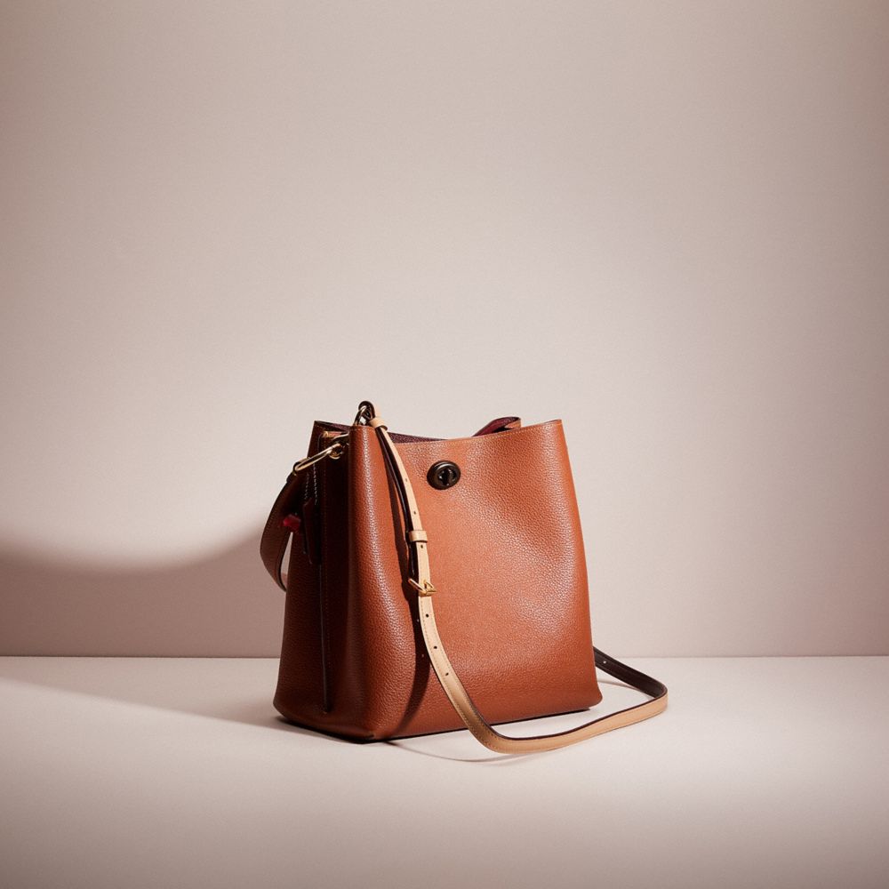 COACH®,Upcrafted Charlie Bucket Bag,Leather,Shoulder Bag,Applique,Color Block,Logo,Day Party,Casual,Brown,Angle View