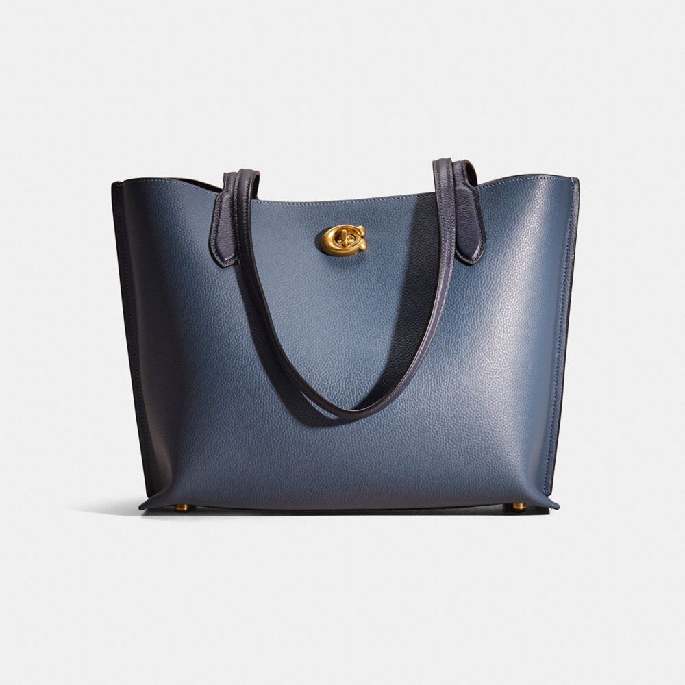COACH®,Restored Willow Tote In Colorblock,Leather,Tote,Metal,Logo,Casual,Blue,Front View