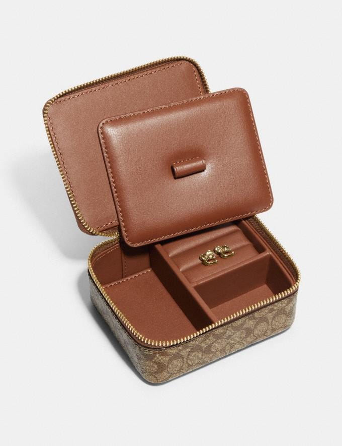 COACH: Boxed Jewelry Box And Earrings Set In Signature Canvas