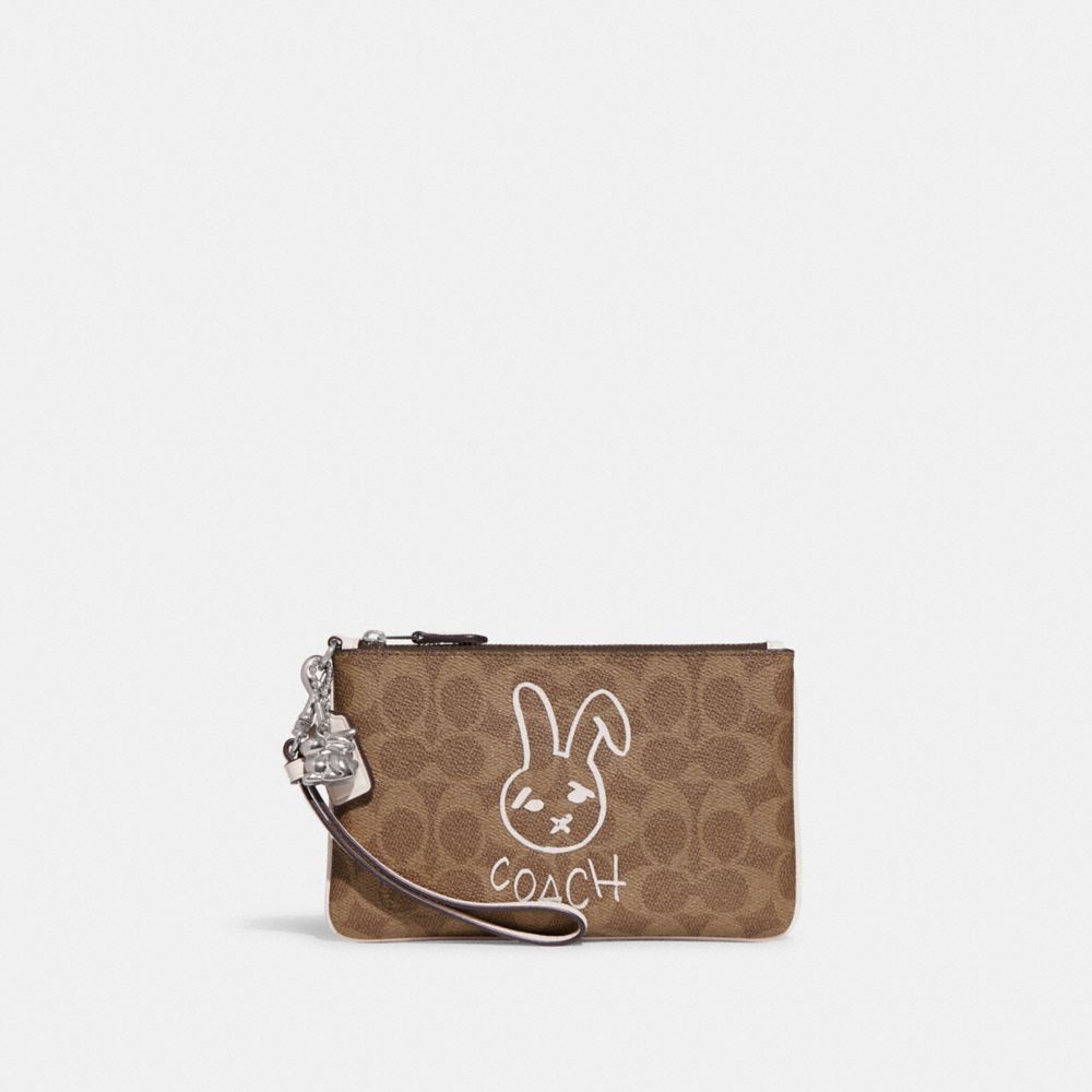 Lunar New Year Small Wristlet In Colorblock Signature Canvas With Rabbit