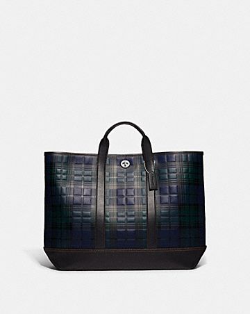 toby turnlock tote with plaid print