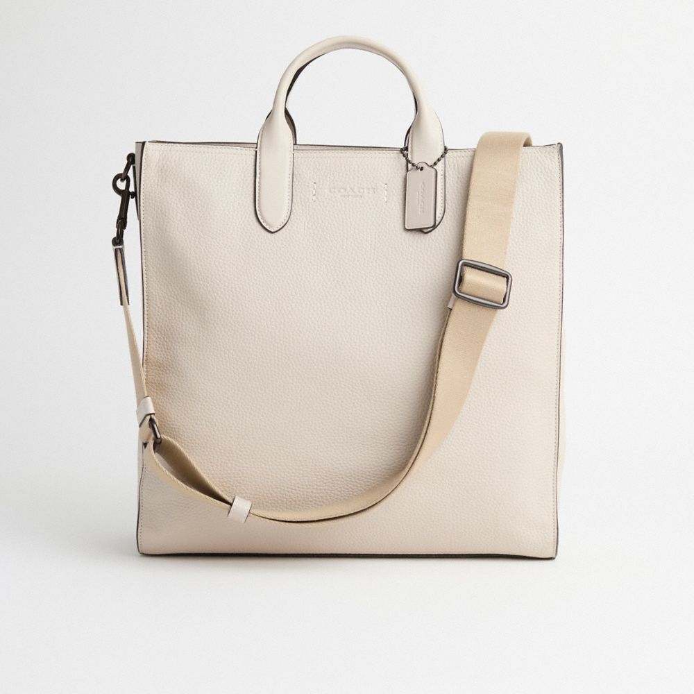 COACH®,Restored Gotham Tall Tote,Leather,Tote,Logo,Embossed,Casual,Cream,Front View