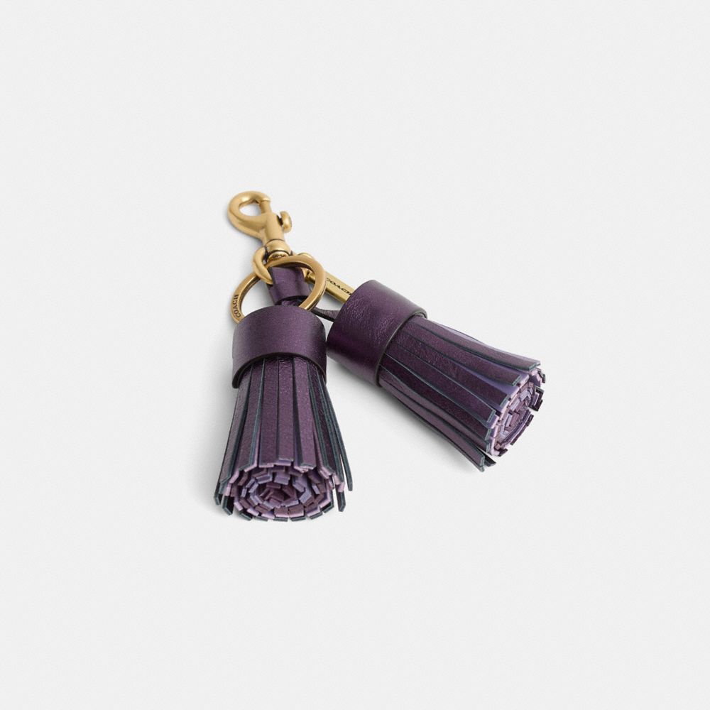 COACH®,Remade Colorblock Tassel Bag Charm,Bag Charm,Logo,Tassel,Casual,Brown,Front View