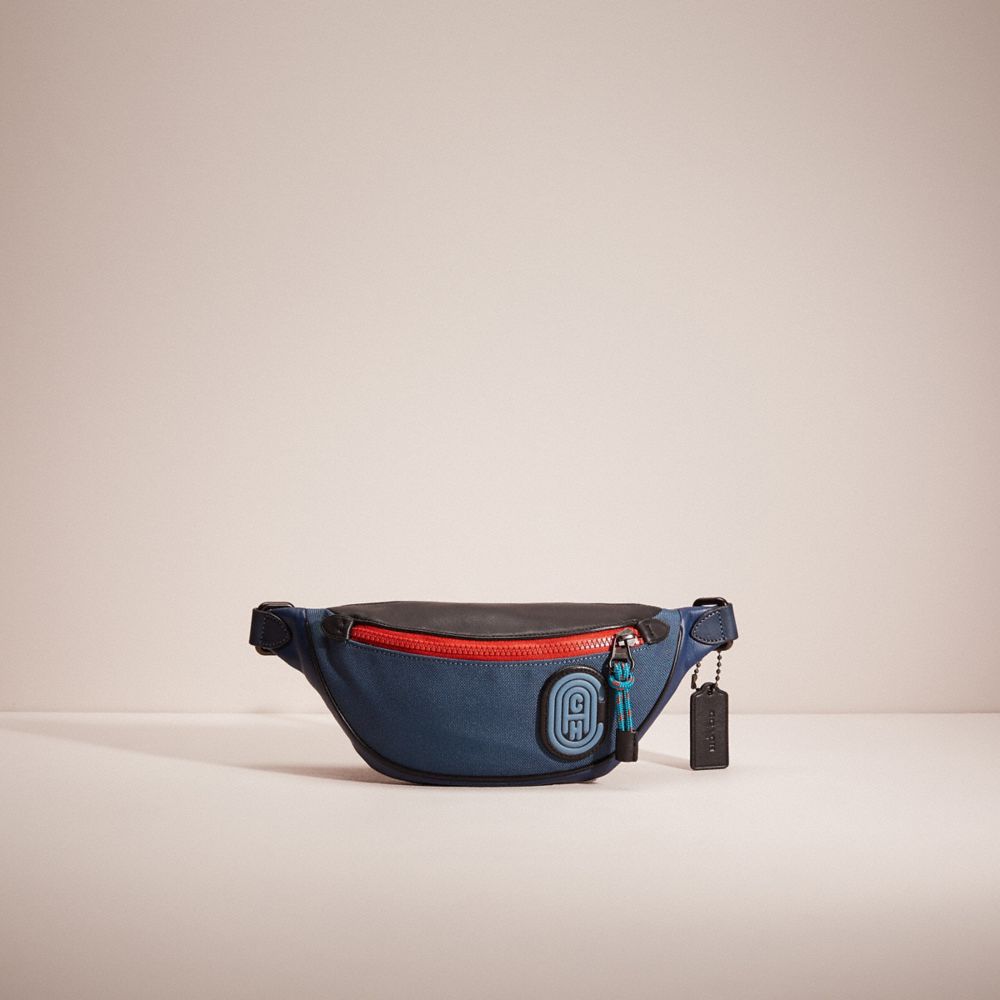 COACH®,Restored Rivington Belt Bag 7 In Colorblock With Coach Patch,Leather,Belt Bag,Plastic,Applique,Embossed,Logo,Color ...,Navy,Front View