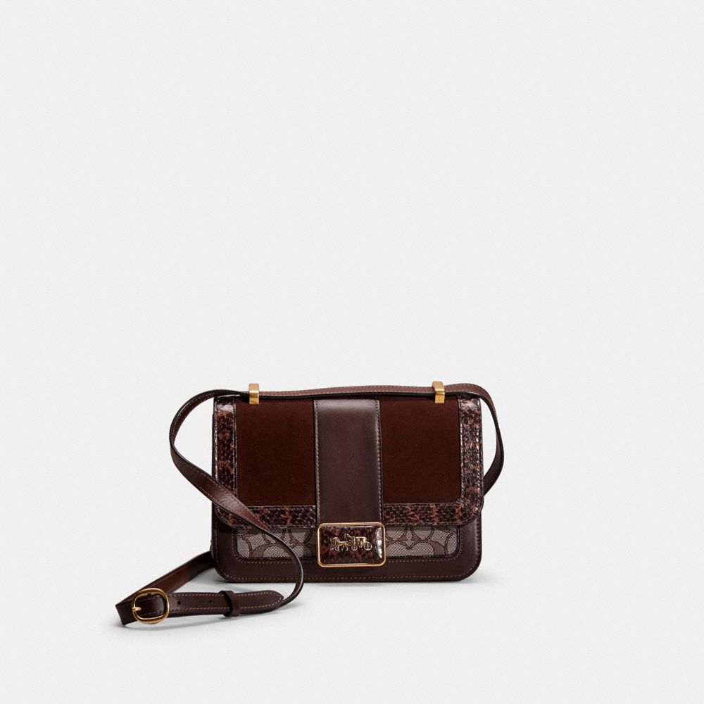 COACH®,RESTORED ALIE SHOULDER BAG IN SIGNATURE JACQUARD WITH SNAKESKIN DETAIL,Signature Jacquard,Small,,Front View
