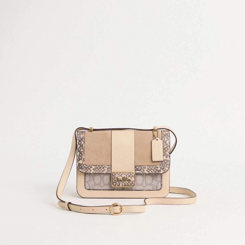 COACH®,Restored Alie Shoulder Bag In Signature Jacquard With Snakeskin Detail,Shoulder Bag,Wood,Animal Skin Embossing,Pen ...,Multi Color,Front View