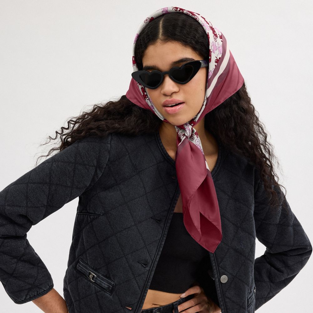 COACH®,Horse And Carriage Print Silk Square Scarf,Silk,Square,Stripe,Casual,Multi Color,Detail View