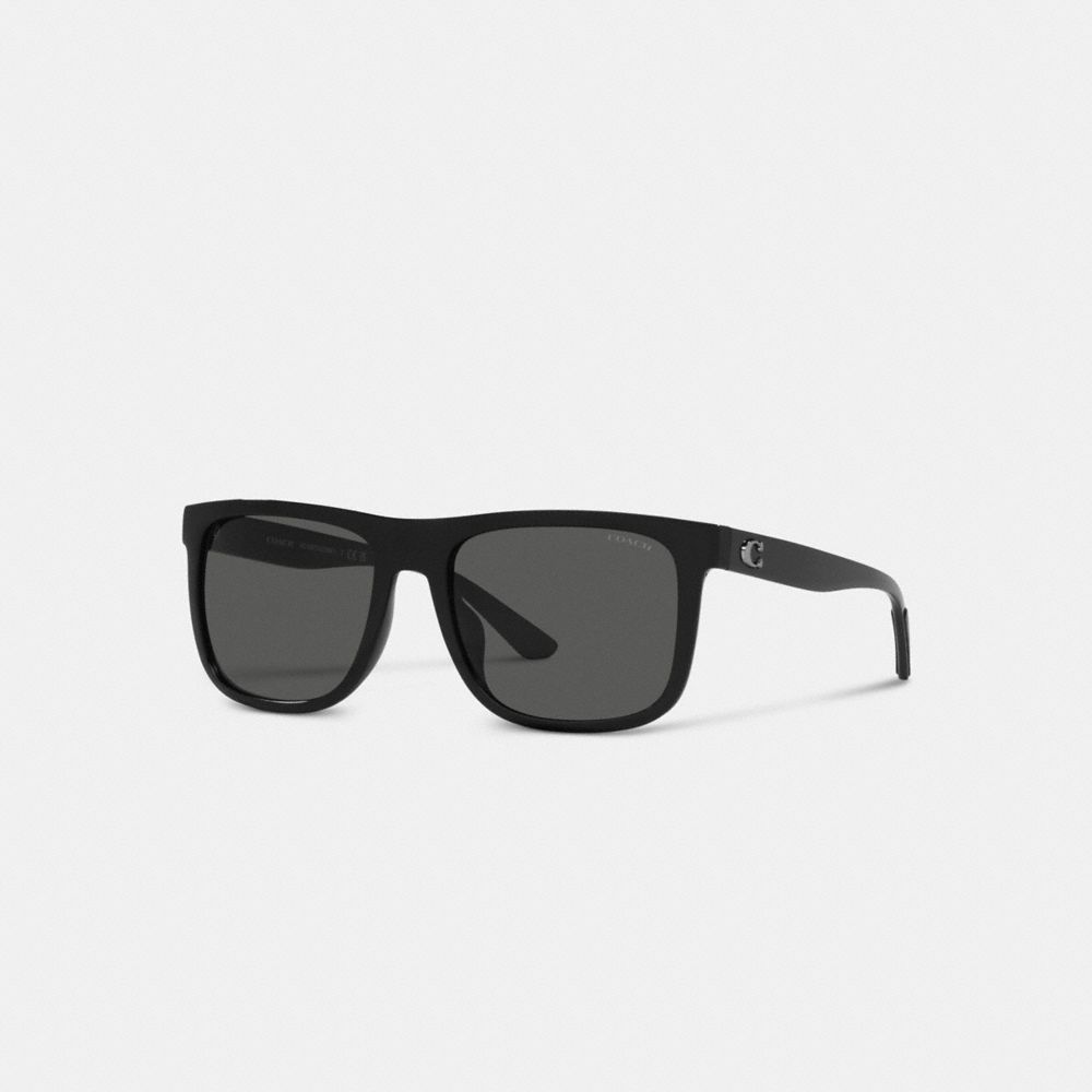COACH®,Beveled Signature Flat Top Square Sunglasses,Square,Metal,Logo,Integrated Nose Pads,Casual,Gray,Front View