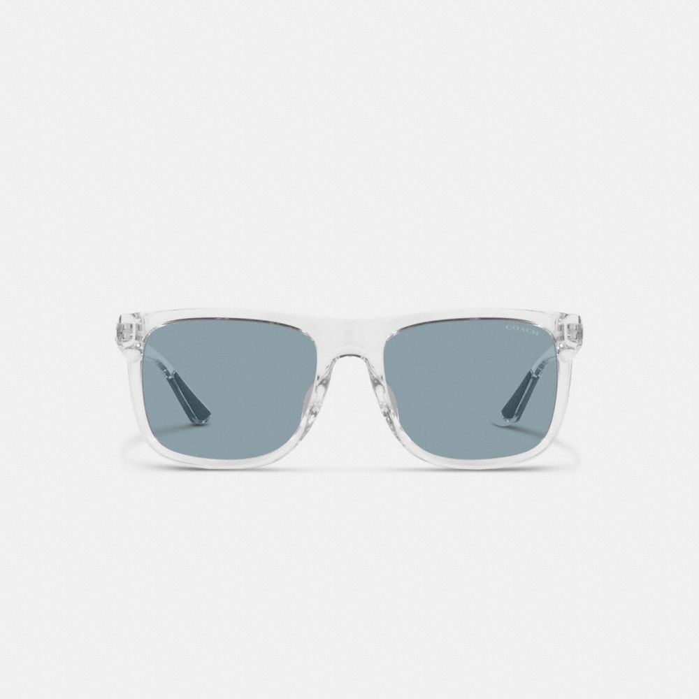 COACH®,Beveled Signature Flat Top Square Sunglasses,Square,Plastic,Metal,Logo,Integrated Nose Pads,Casual,Blue,Inside View,Top View