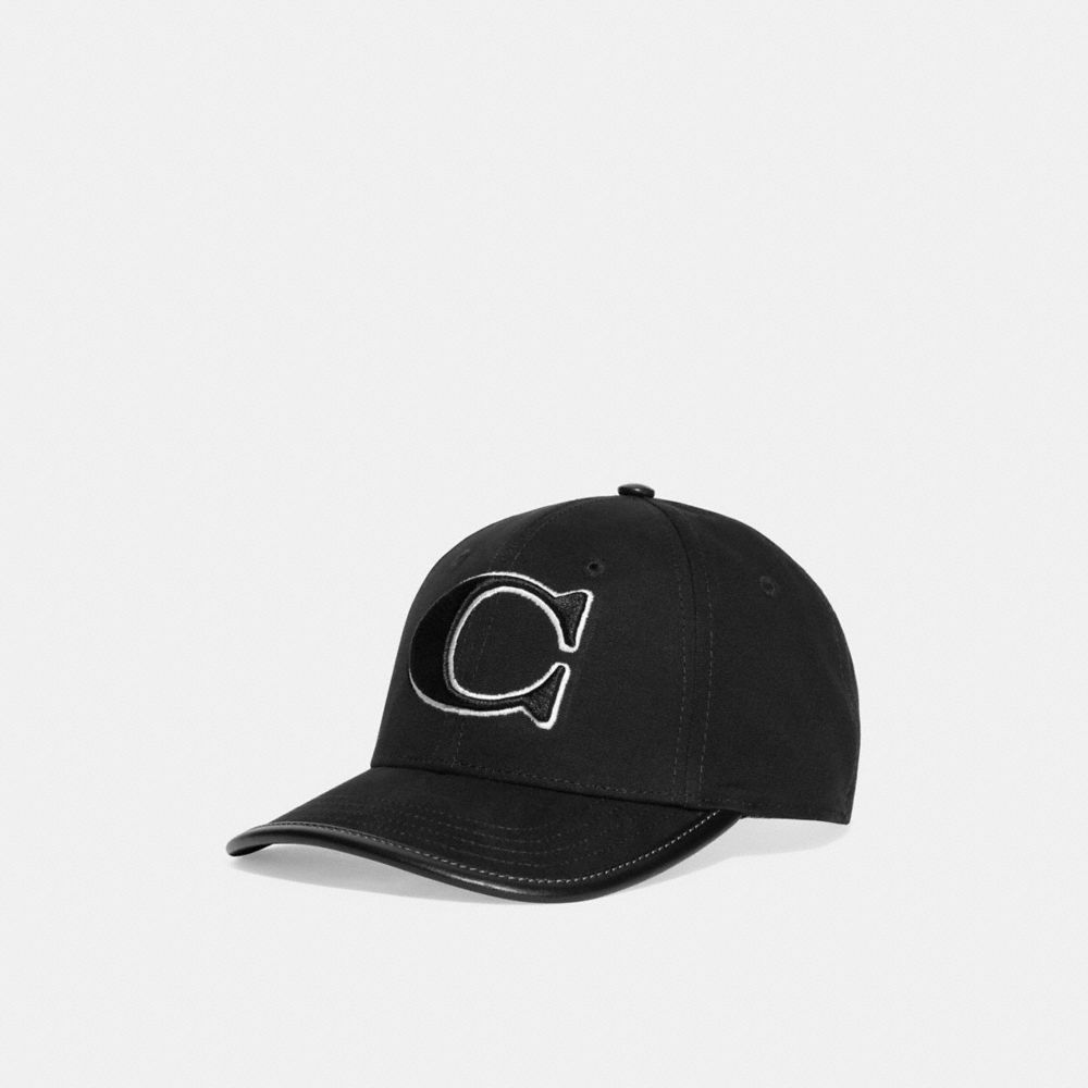 COACH®,Baseball Hat,Leather,Cotton,Baseball Cap,Leather Embellishment,Casual,Black,Front View