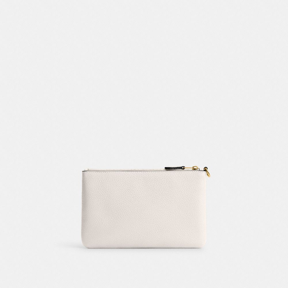 COACH®,Essential Small Wristlet,Leather,Wristlet,Pouch,Faux Leather,Logo,Metal,Embossed,Casual,White,Back View