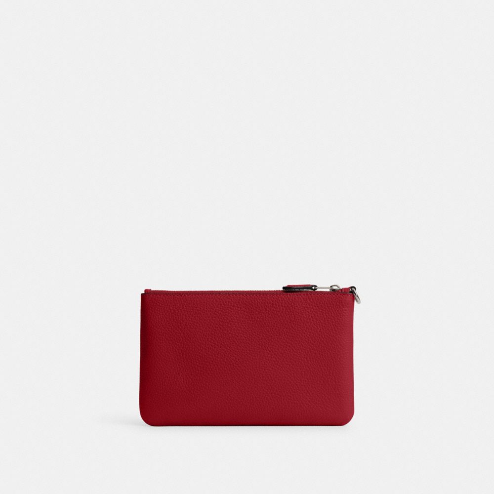COACH®,Essential Small Wristlet,Leather,Wristlet,Pouch,Faux Leather,Logo,Metal,Embossed,Casual,Red,Back View