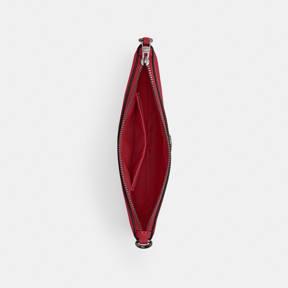COACH®,Essential Small Wristlet,Leather,Wristlet,Pouch,Faux Leather,Logo,Metal,Embossed,Casual,Red,Inside View,Top View