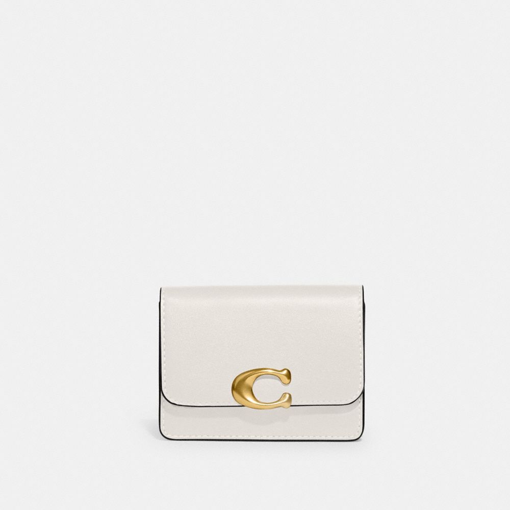 COACH®,Bandit Card Case,Calfskin Leather,Card Case,Bi Fold,Metal,Logo,Casual,White,Front View