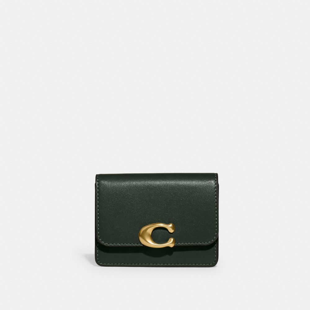 COACH®,Bandit Card Case,Leather,Card Case,Logo,Metal,Casual,Emerald,Front View