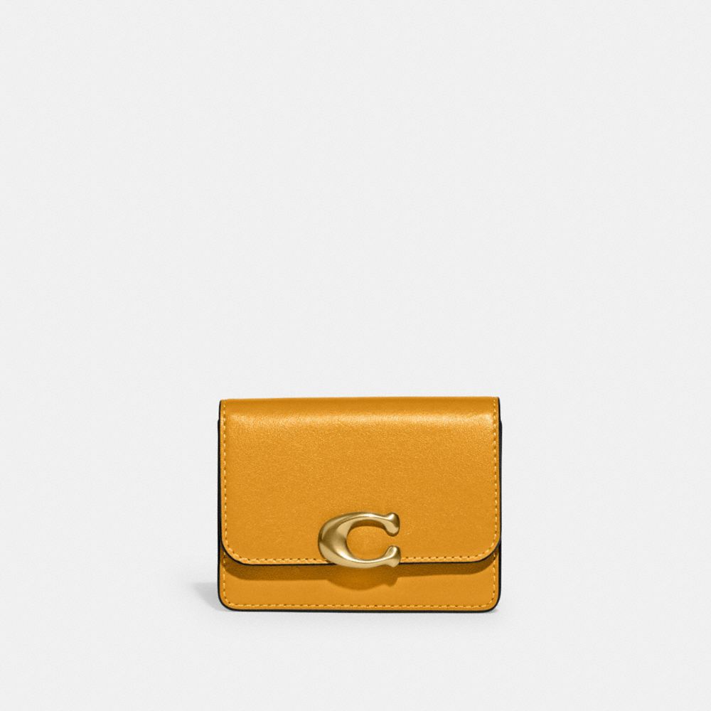 COACH®,Bandit Card Case,Leather,Card Case,Logo,Metal,Casual,Mustard,Front View