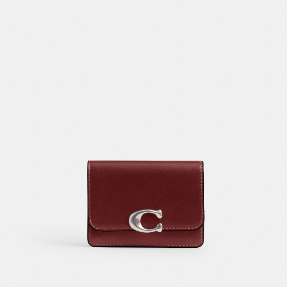COACH®,Bandit Card Case,Leather,Card Case,Logo,Metal,Casual,Maroon,Front View