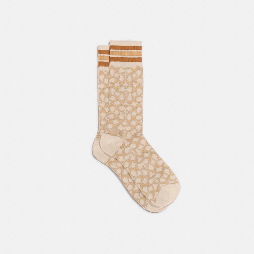 COACH®,Signature Socks,Spandex,Cotton,Polyester,Polyamide,Crew Socks,Stripe,Set,Casual,Beige,Front View