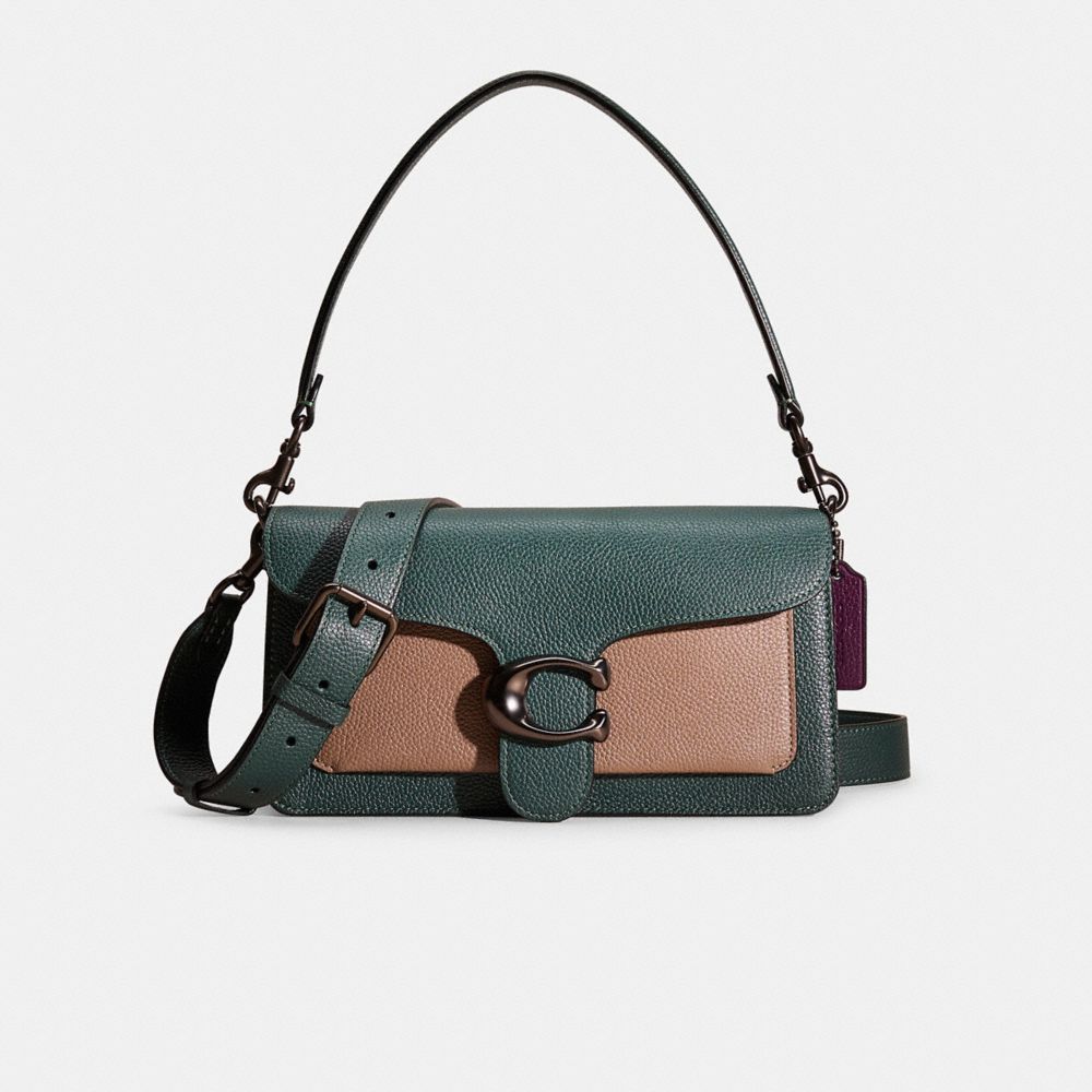 COACH®,Restored Tabby Shoulder Bag 26 In Colorblock,Leather,Shoulder Bag,Metal,Color Block,Logo,Compact,Gold Metal,Day Party,,Front View