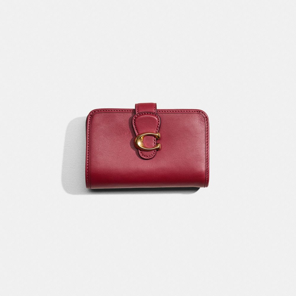 COACH®,Restored Tabby Medium Wallet,Leather,Bi Fold,Logo,Metal,Casual,Maroon,Front View