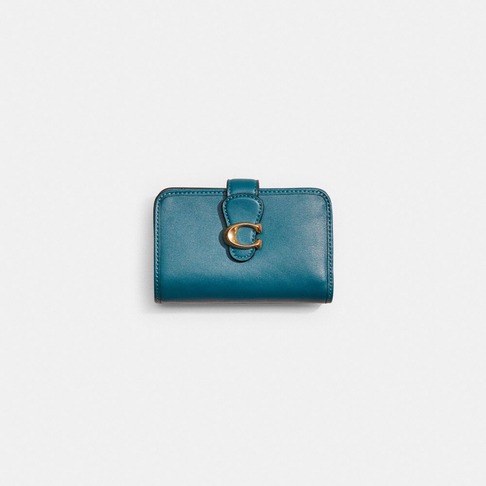 COACH®,Restored Tabby Medium Wallet,Leather,Bi Fold,Logo,Metal,Casual,Teal,Front View