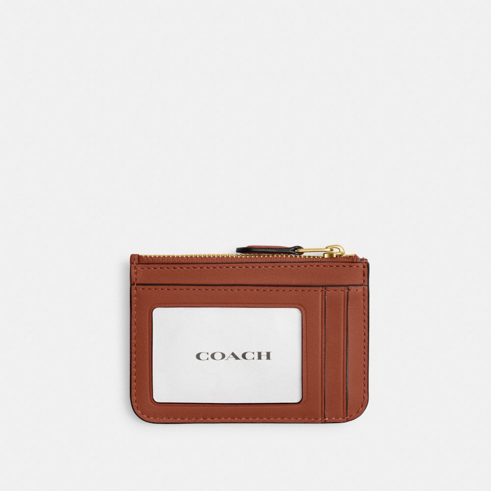 COACH®,Essential Mini Id Card Case In Signature Canvas,Calfskin Leather,Canvas,Card Case,Coin,Faux Leather,Color Block,Pip...,Brown,Back View