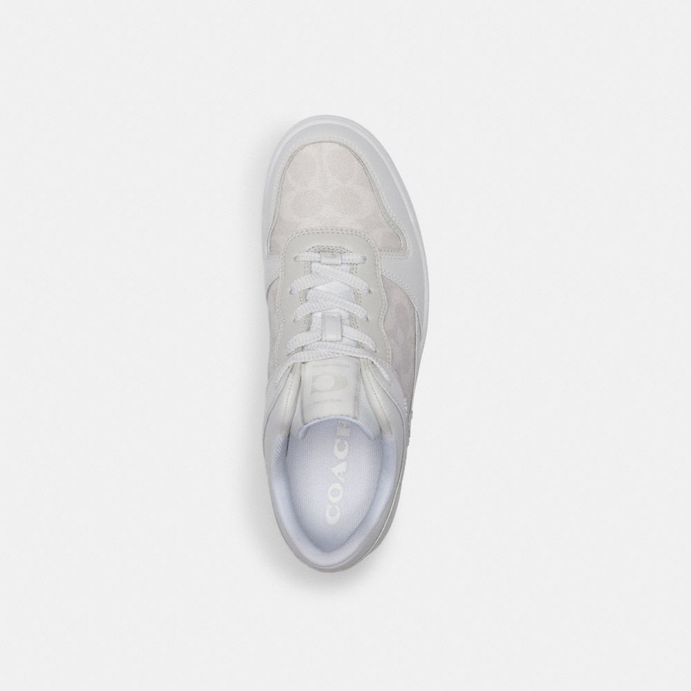 COACH®,C201 Low Top Sneaker In Signature Canvas,Lining Fabric,Leather,Casual,Fabric,Mixed Media,Traction,Casual,Gray,Inside View,Top View