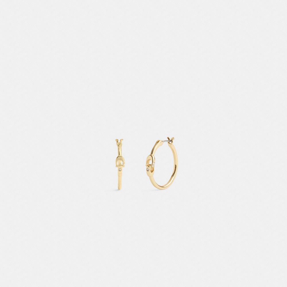 COACH®,INTERLOCKING SIGNATURE SMALL HOOP EARRINGS,Brass,,Front View