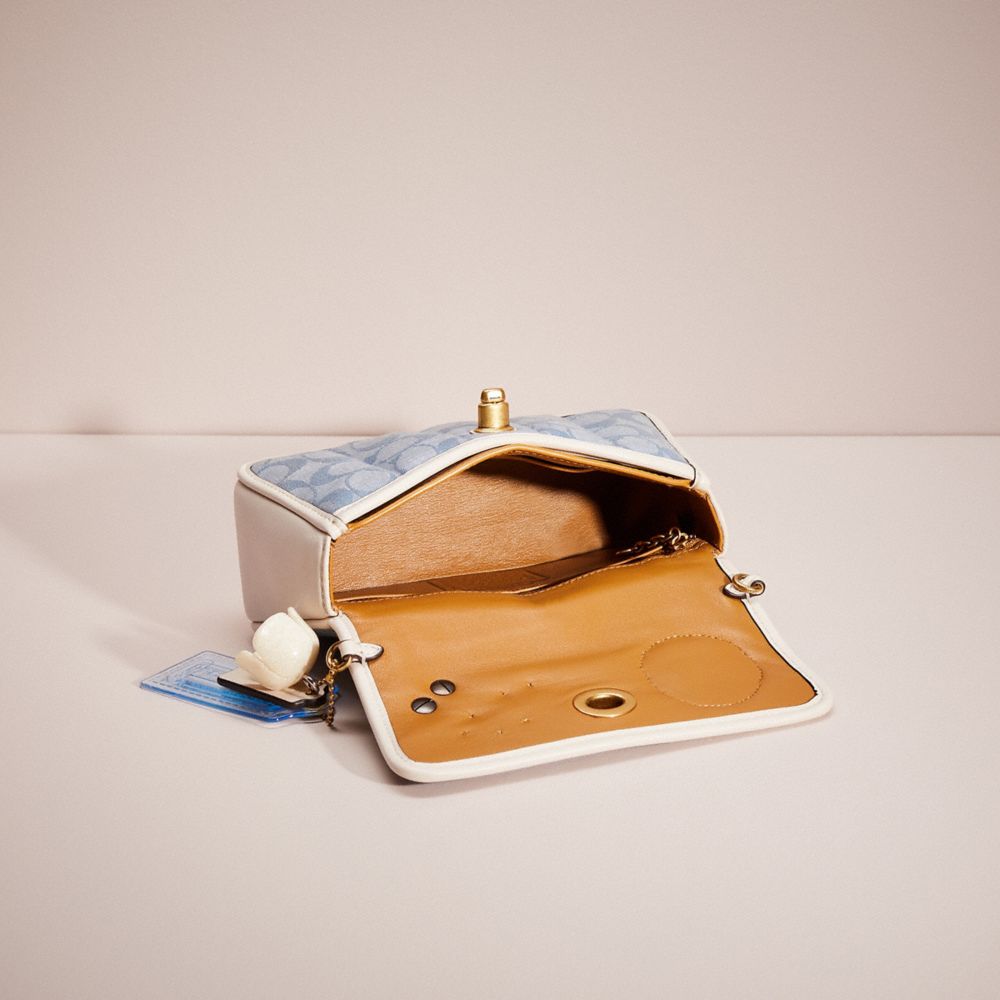 COACH®,UPCRAFTED TURNLOCK CLUTCH 20 IN SIGNATURE CHAMBRAY WITH QUILTING,Signature chambray,Small,,Inside View,Top View
